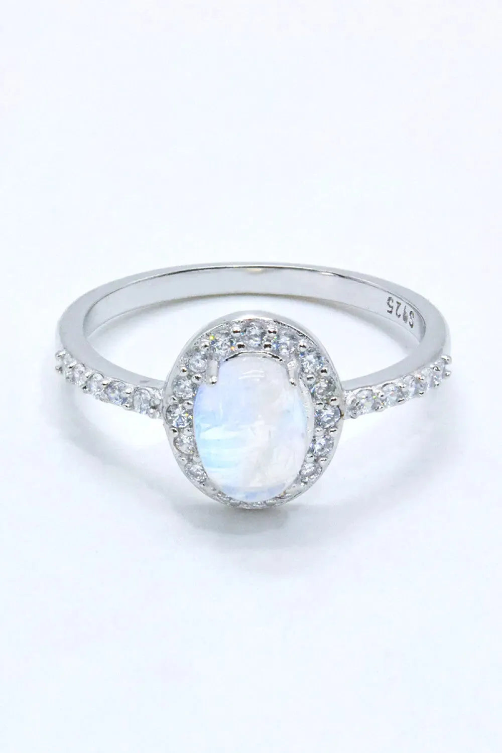925 Sterling Silver Natural Moonstone Halo Ring Moonstone - Tophatter Daily Deals